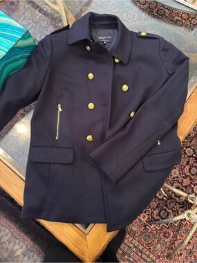 Jones New York Navy Double-Breasted Coat with Gold Buttons